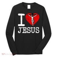 I Love Jesus Heart Cross Christain Faith Christ Long Sleeve Shirt thumb 0
