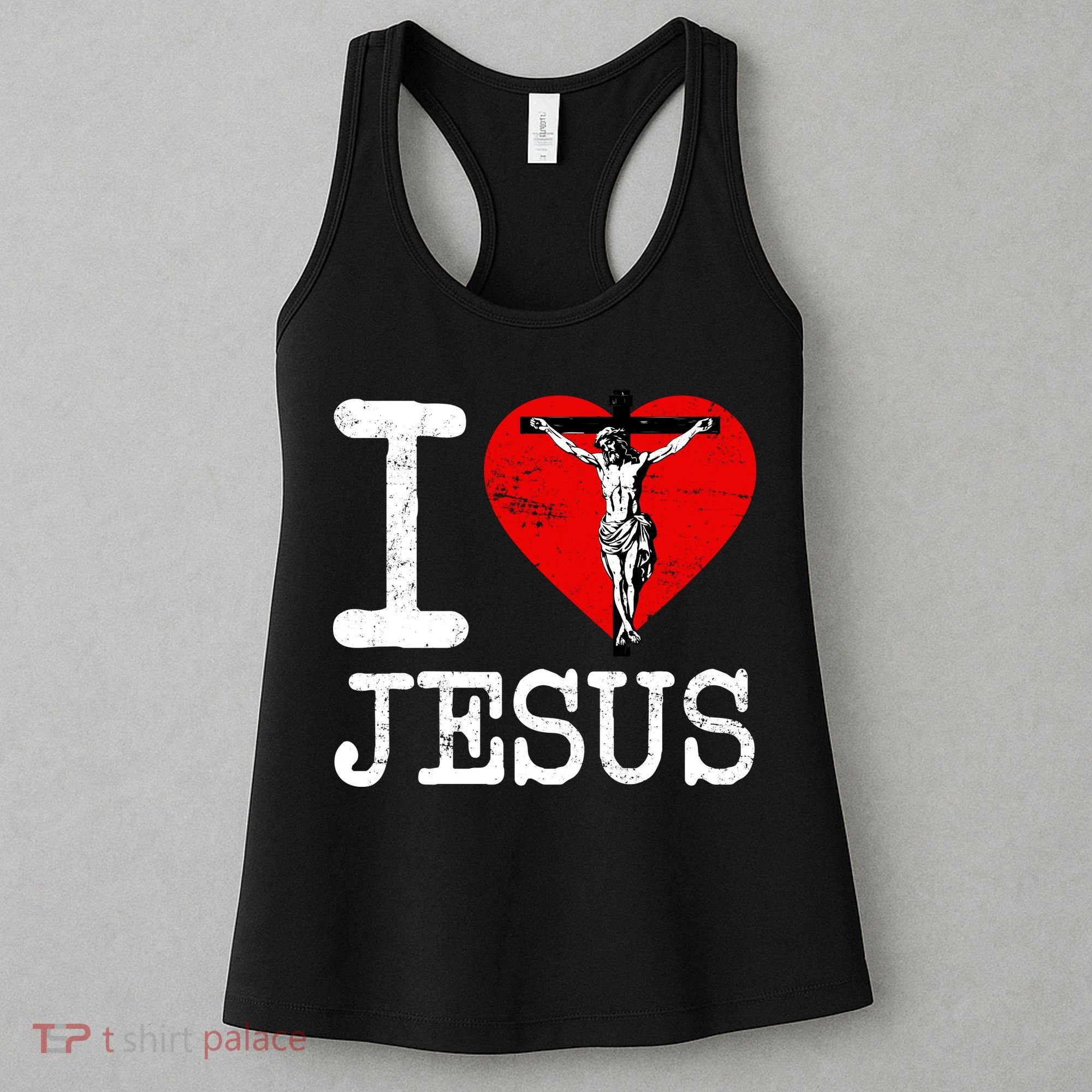 I Love Jesus Heart Cross Christain Faith Christ Women's Tank Top