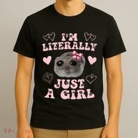 Im Literally Just A Girl Sad Hamster Meme T-Shirt thumb 3