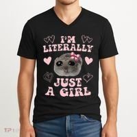 Im Literally Just A Girl Sad Hamster Meme V-Neck T-Shirt thumb 2