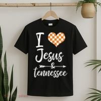 I Love Jesus And Tennessee Orange Heart Cute Fan T-Shirt thumb 2