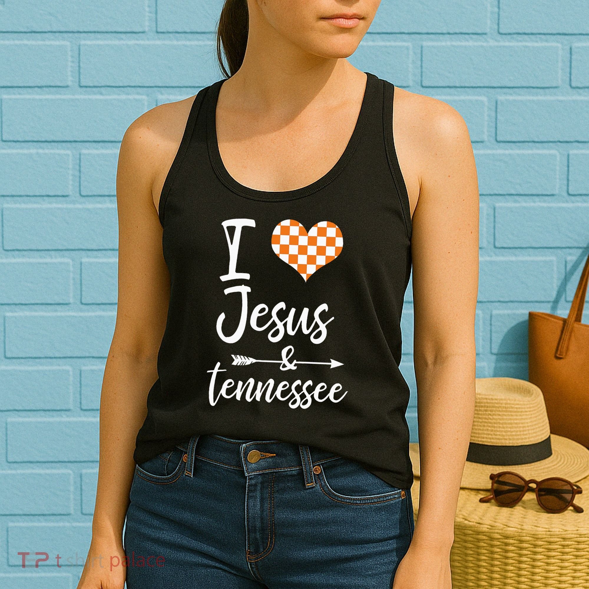 I Love Jesus And Tennessee Orange Heart Cute Fan Women's Tank Top