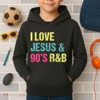 I Love Jesus And 90s R&B Rnb Music Lover Kids Hoodie thumb 2