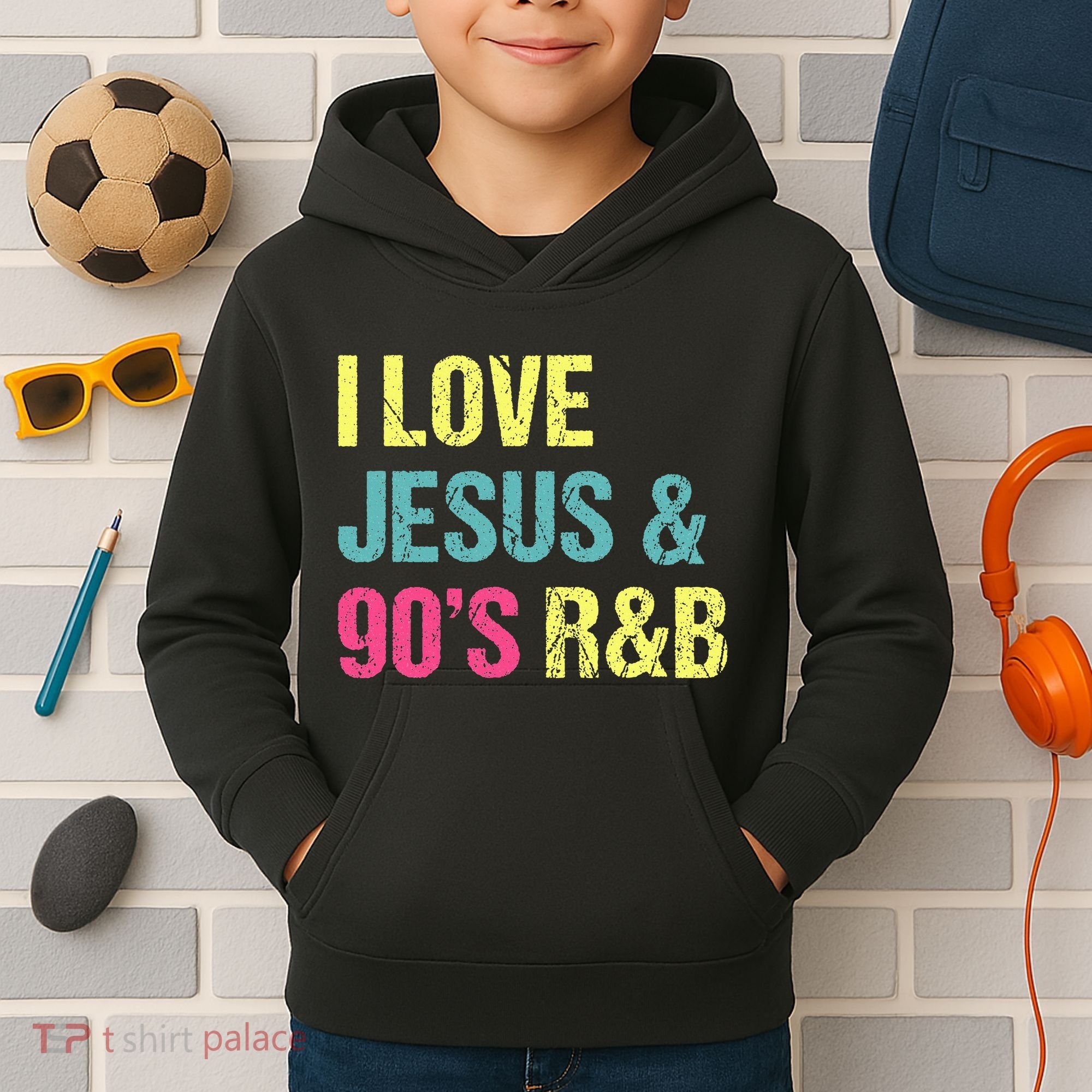 I Love Jesus And 90s R&B Rnb Music Lover Kids Hoodie