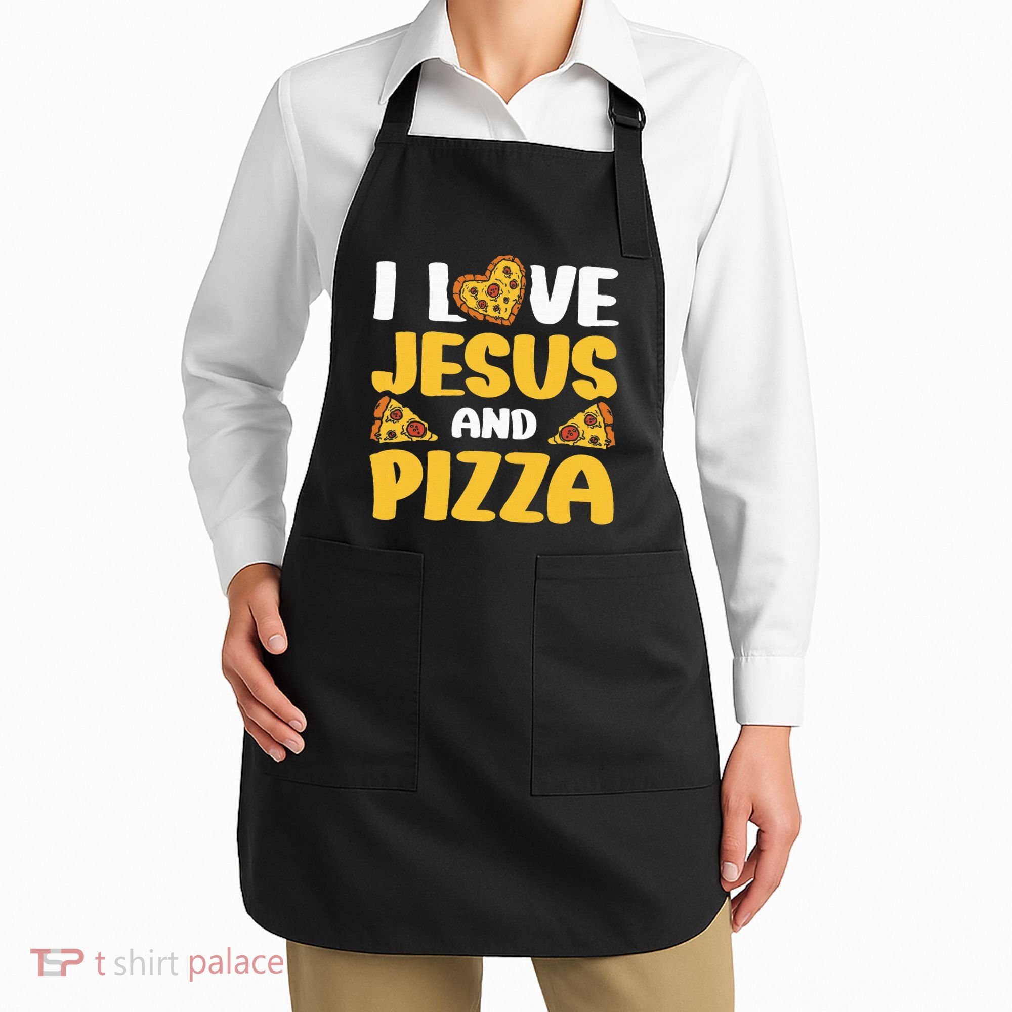 I Love Jesus And Pizza Apron