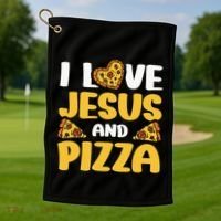I Love Jesus And Pizza Golf Towel thumb 1