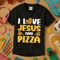 I Love Jesus And Pizza Kids T-Shirt thumb 3