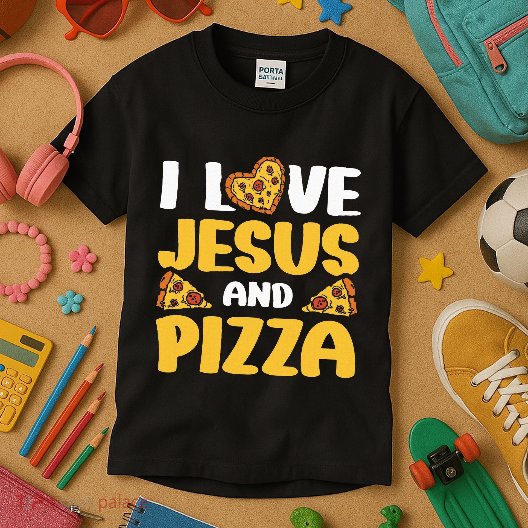 I Love Jesus And Pizza Kids T-Shirt