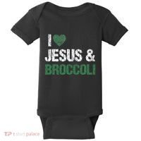 I Love Jesus And Broccoli Lover Funny Vegetable Veggies Food Baby Bodysuit thumb 0