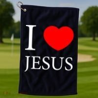 I Love Jesus Simple Logo Golf Towel thumb 1