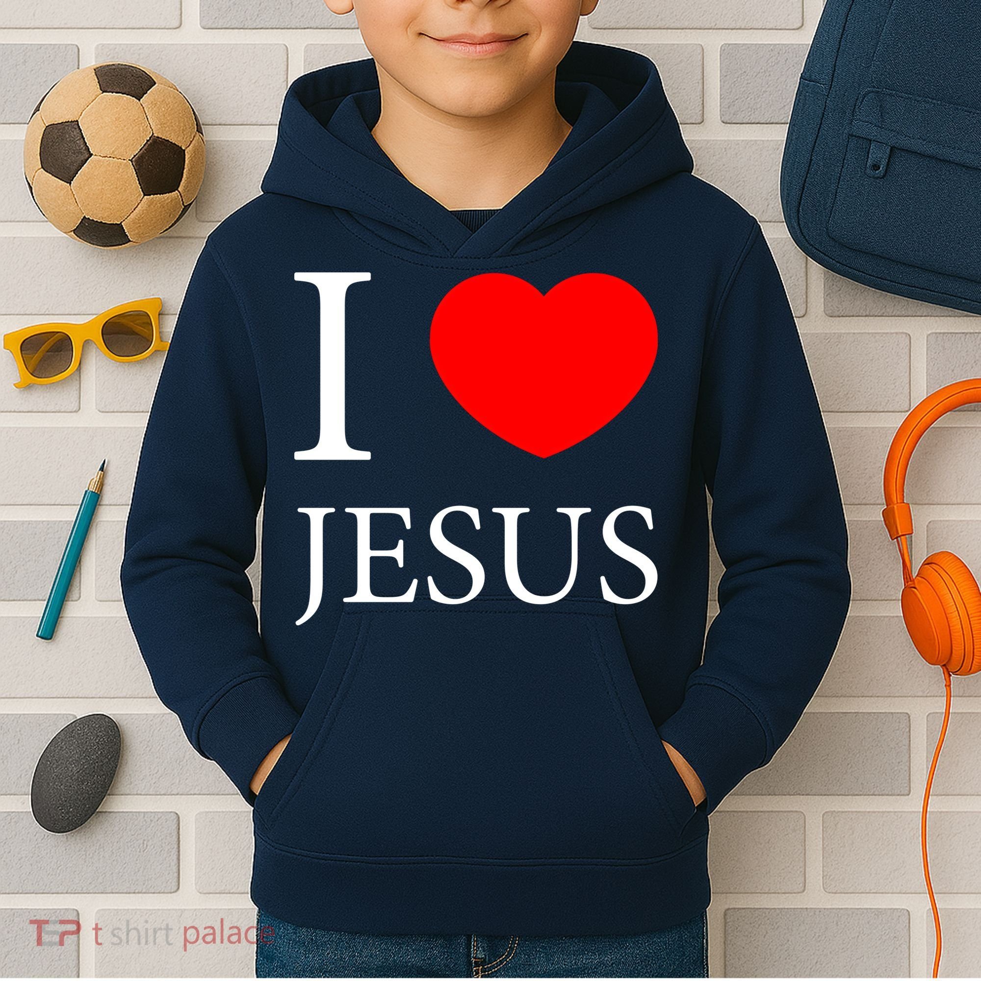 I Love Jesus Simple Logo Kids Hoodie