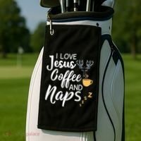 I Love Jesus Coffee And Naps Great Gift Golf Towel thumb 2