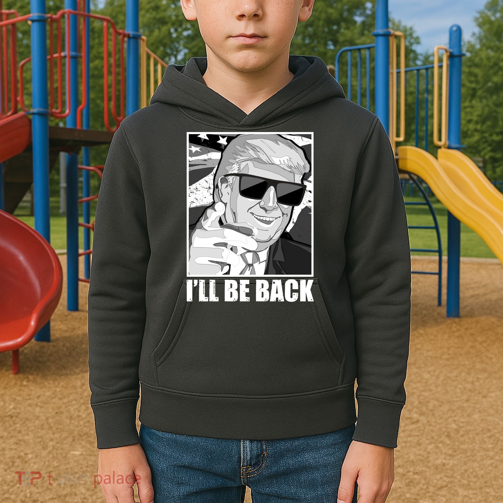 I'll Be Back Terminator Trump 2024 Election Kids Hoodie