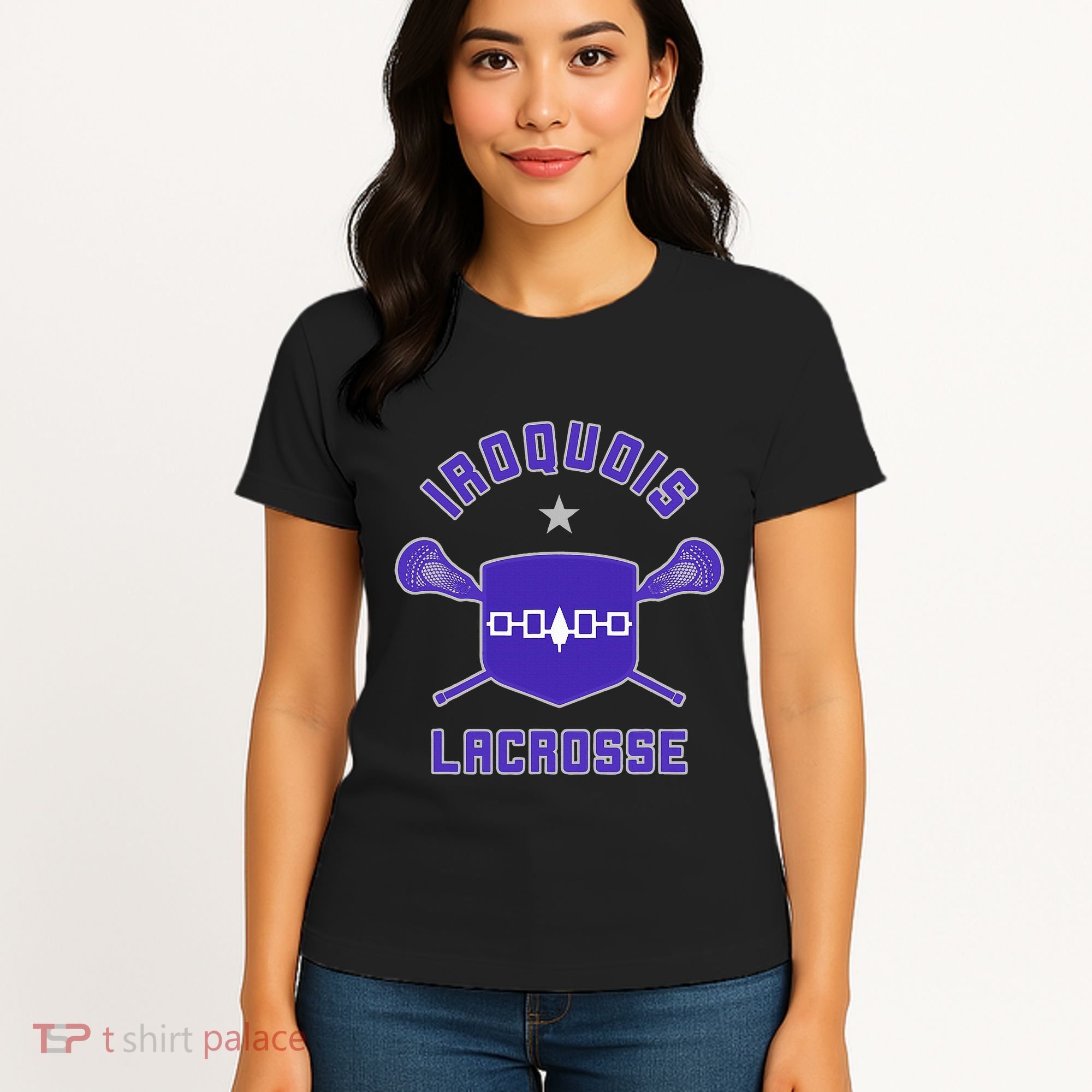 Iroquois Lacrosse Lax Sticks & Flag Women's T-Shirt