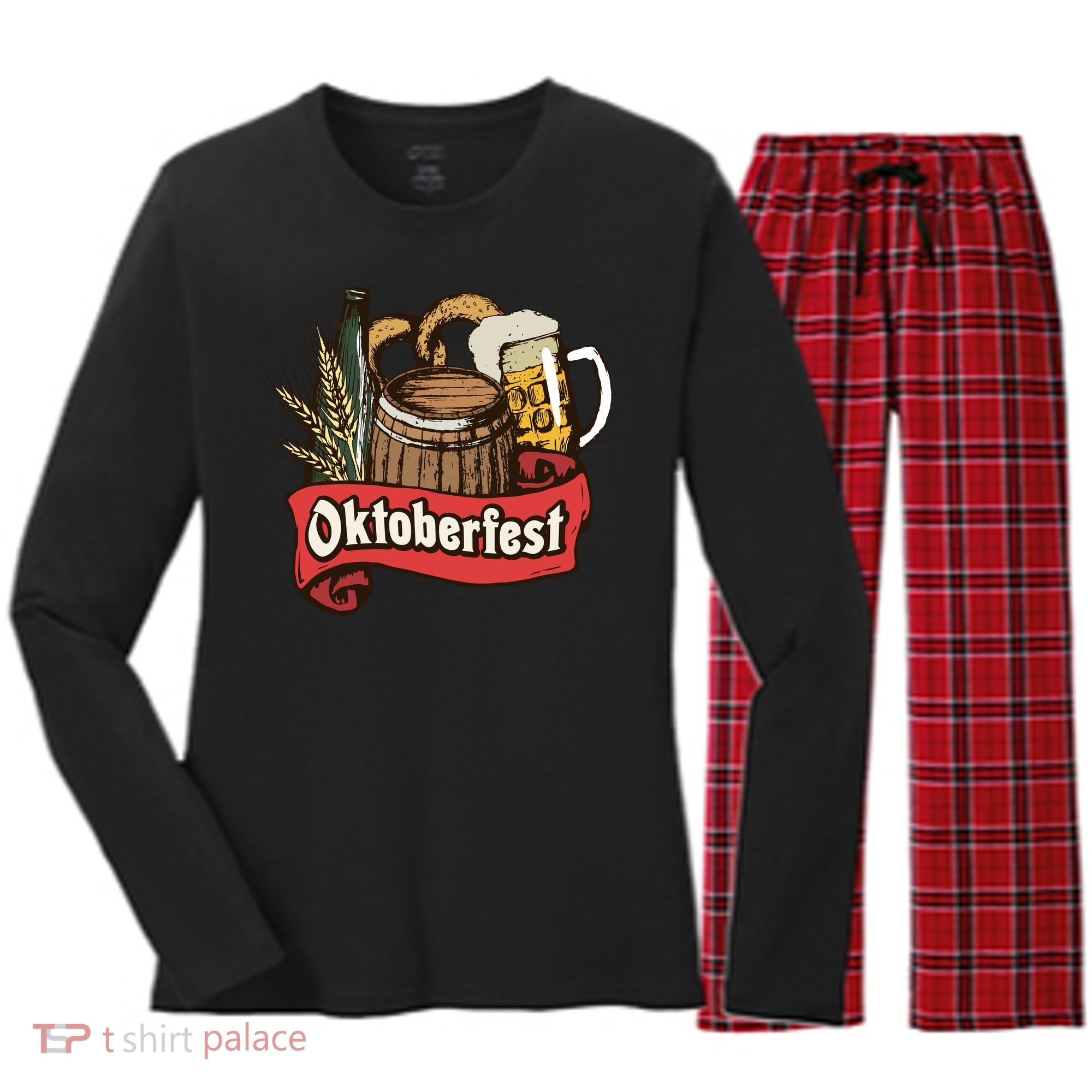 Illustration Oktoberfest Women's Long Sleeve Flannel Pajama Set 