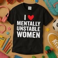 I Love Mentally Unstable Women Funny Ironic Meme Kids T-Shirt thumb 3