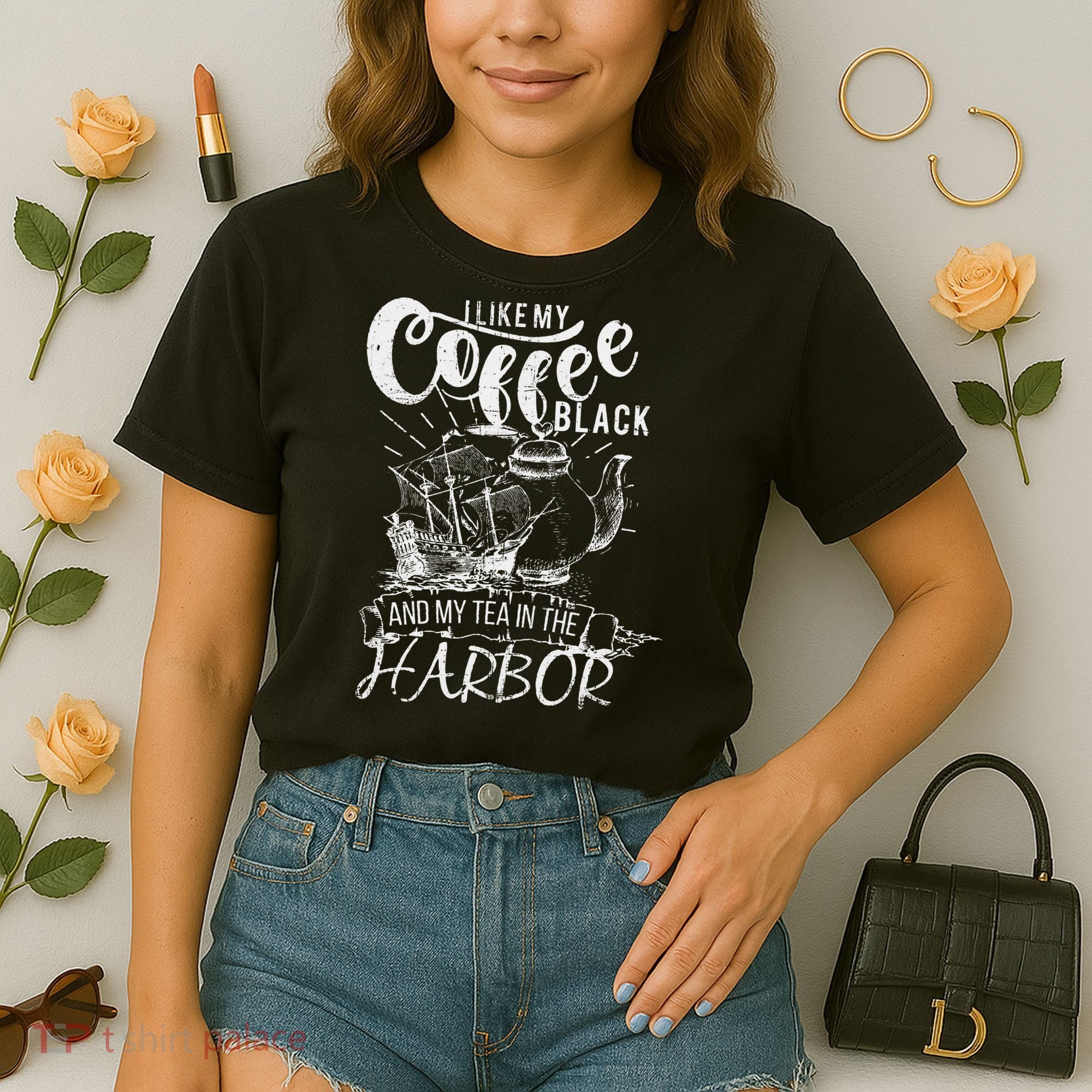 I Like My Coffee Black And My Tea In The Harbor Patriotic Comfort Colors Boxy T-Shirt