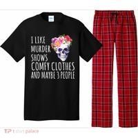 I Like Murder Shows Comfy Clothes And Maybe 3 People Floral Skull Pajama Set thumb 0