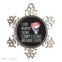 I Like Murder Shows Comfy Clothes And Maybe 3 People Floral Skull Ornament thumb 0