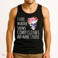 I Like Murder Shows Comfy Clothes And Maybe 3 People Floral Skull Tank Top thumb 3