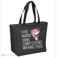 I Like Murder Shows Comfy Clothes And Maybe 3 People Floral Skull Tote Bag thumb 2