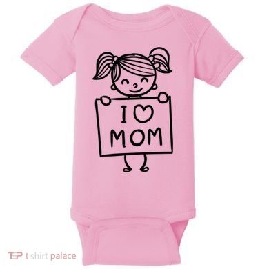 I Love Mom Daughter Gift Baby Bodysuit