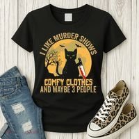 I Like Murder Shows Comfy Clothes And Maybe 3 People Cat Women's T-Shirt thumb 3