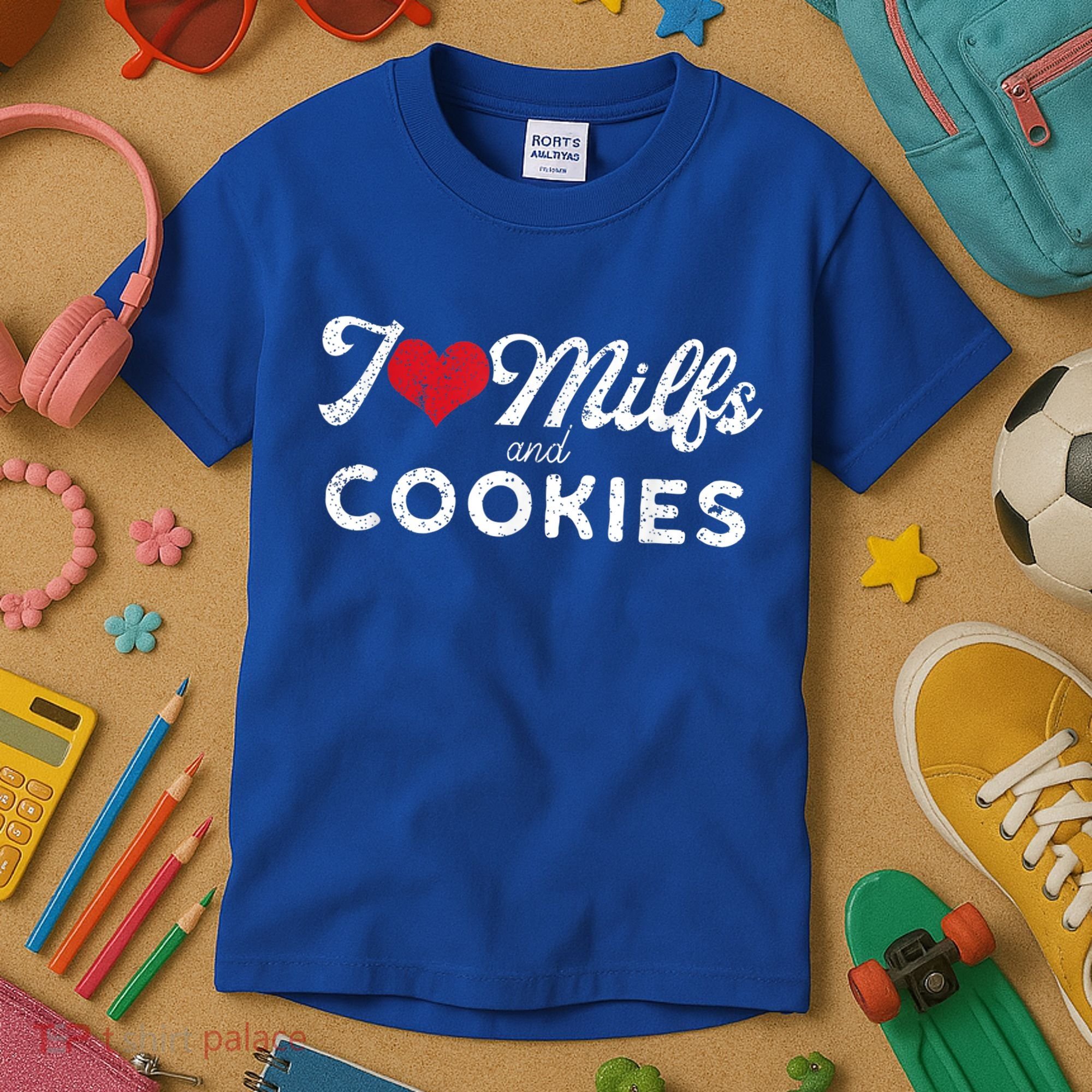 I Love Milfs And Cookies Gift Funny Cougar Lover Joke Gift Kids T-Shirt