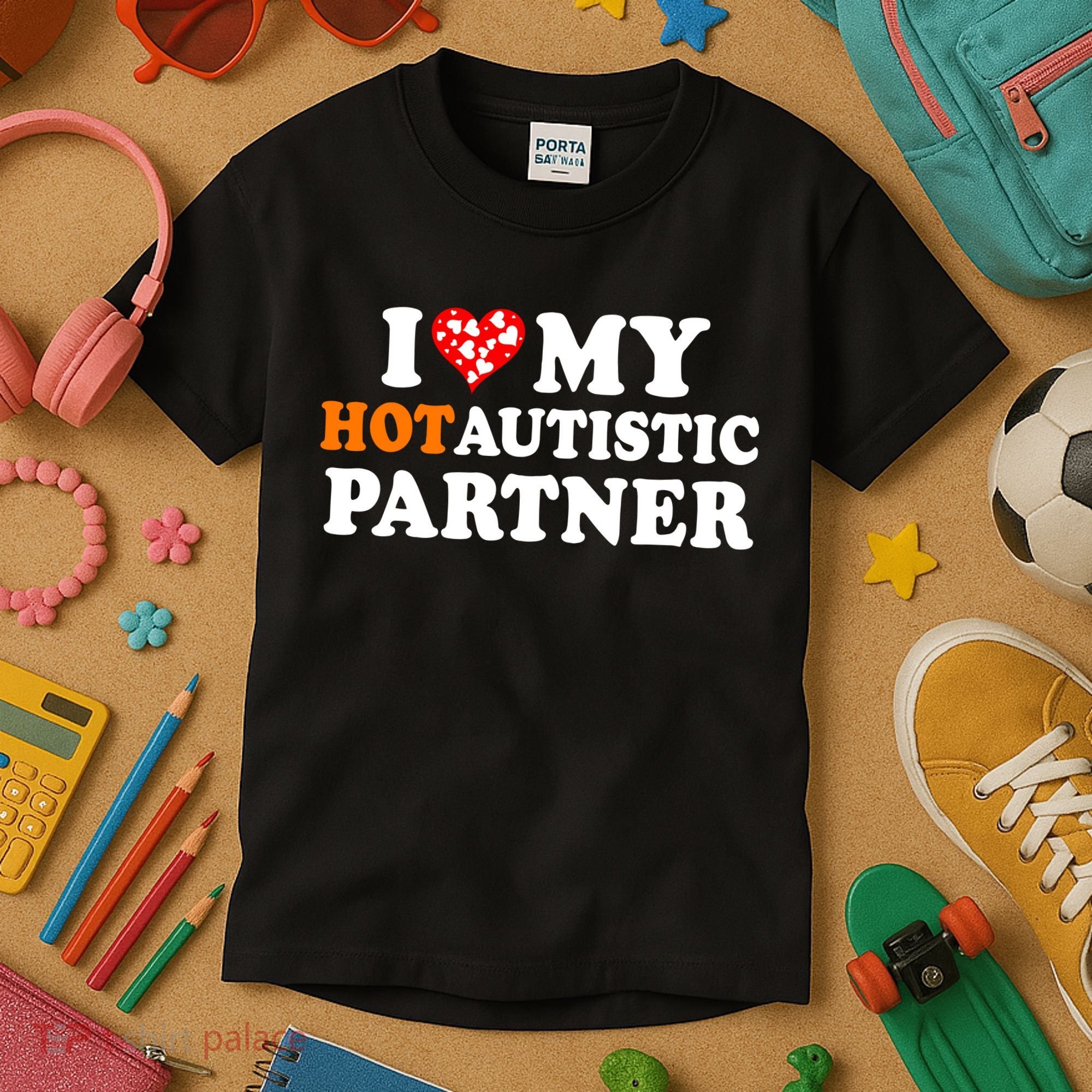 I Love My Hot Autistic Partner Cute Valentines Day Kids T-Shirt