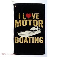 I Love Motor Boating Funny Boater Funny Gift Golf Towel thumb 0