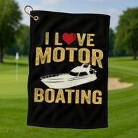 I Love Motor Boating Funny Boater Funny Gift Golf Towel thumb 1