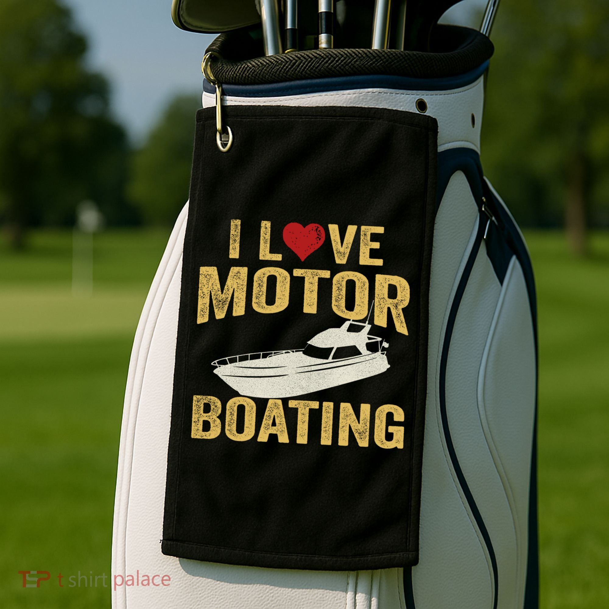 I Love Motor Boating Funny Boater Funny Gift Golf Towel