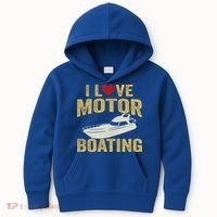 I Love Motor Boating Funny Boater Funny Gift Kids Hoodie thumb 0