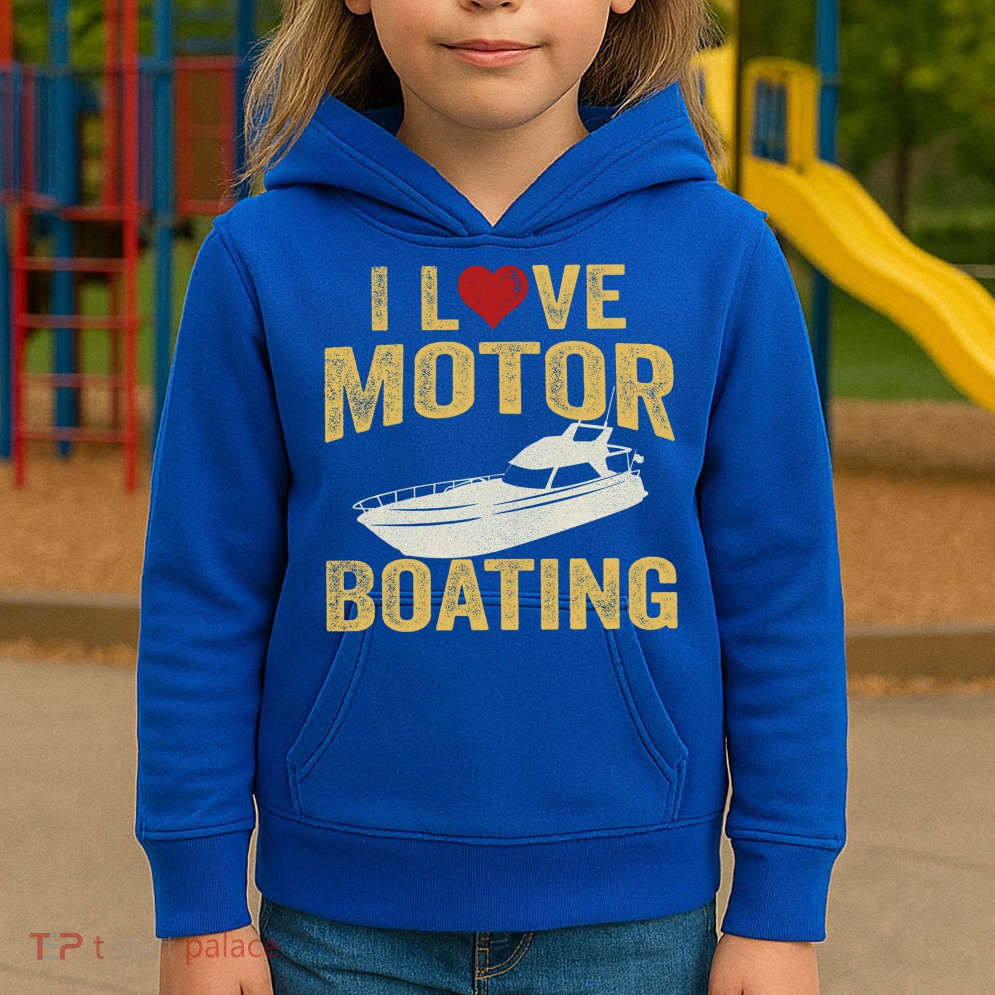 I Love Motor Boating Funny Boater Funny Gift Kids Hoodie