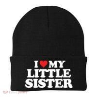 I Love My Little Sister Heart Funny Fun Gift Beanie thumb 0
