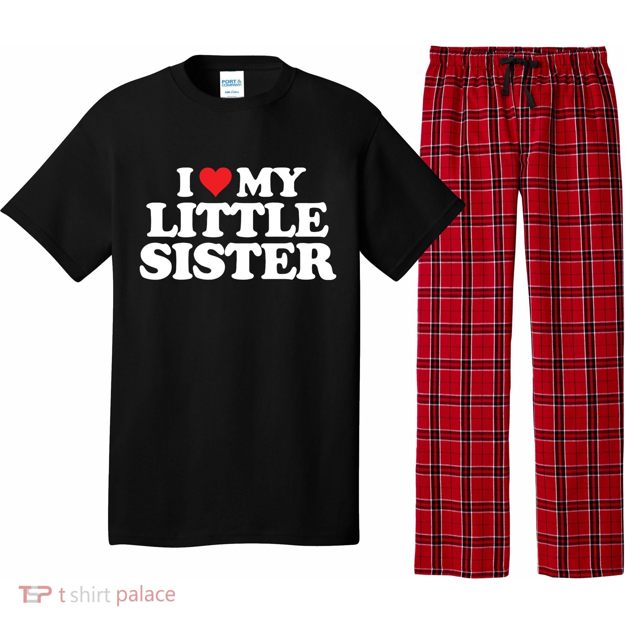 I Love My Little Sister Heart Funny Fun Gift Pajama Set
