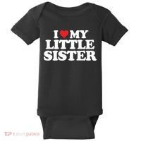 I Love My Little Sister Heart Funny Fun Gift Baby Bodysuit thumb 0