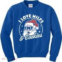 I Love Milfs And Cookies Naughty Santa Claus Christmas Gift Kids Sweatshirt thumb 0