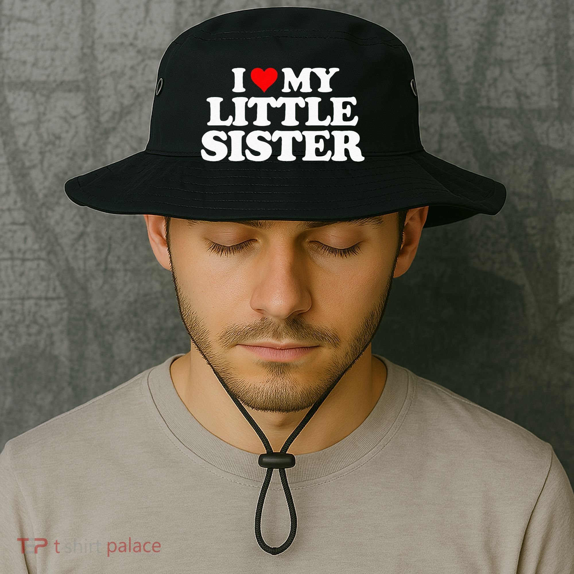 I Love My Little Sister Heart Funny Fun Gift Tee Bucket Hat
