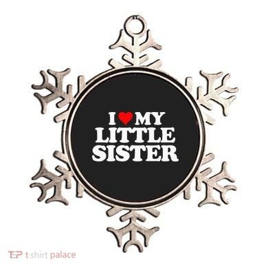 I Love My Little Sister Heart Funny Fun Gift Tee Ornament