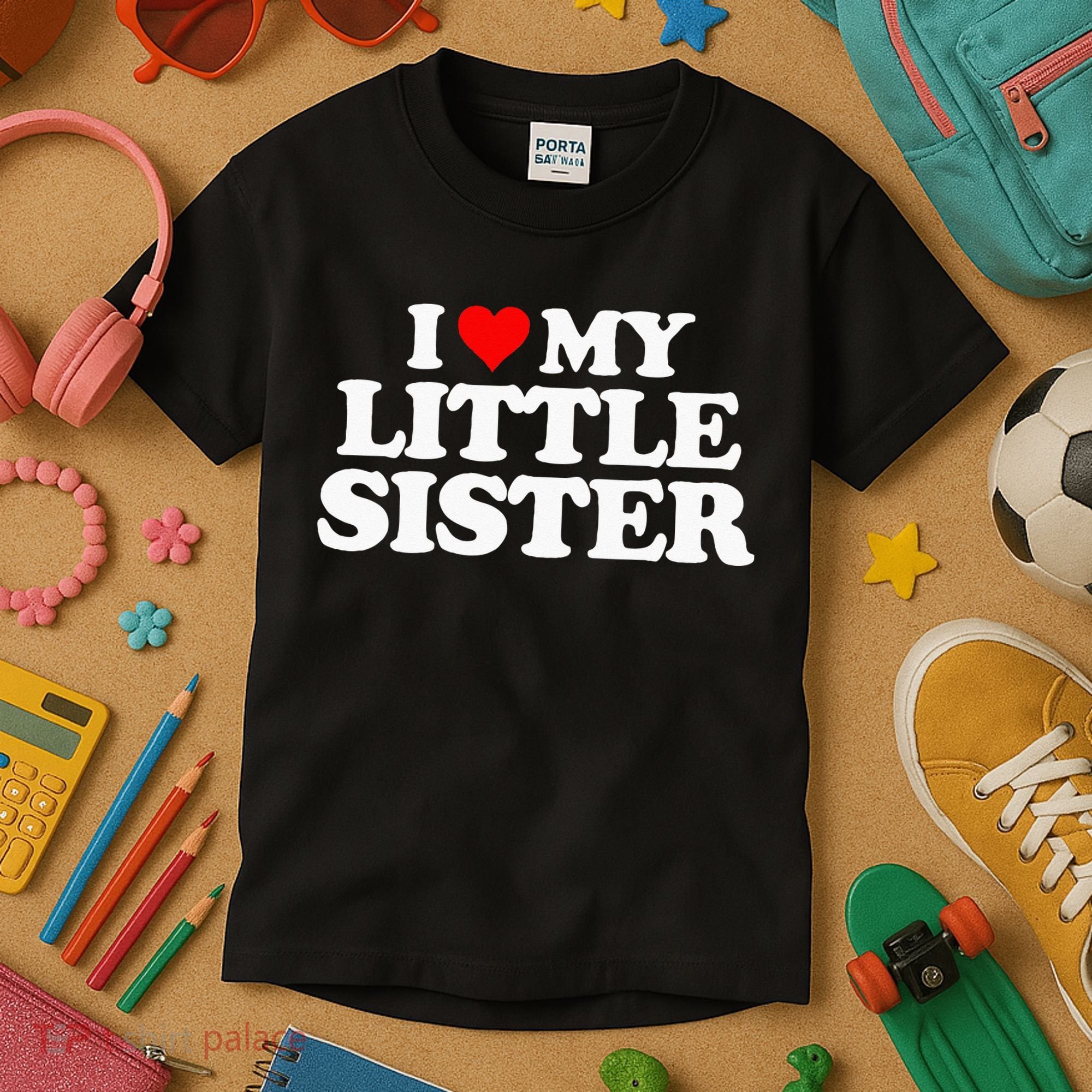 I Love My Little Sister Heart Funny Fun Gift Tee Kids T-Shirt