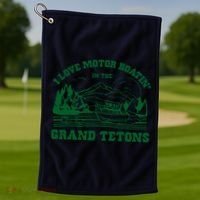 I Love Motor Boating In The Grand Tetons Golf Towel thumb 1