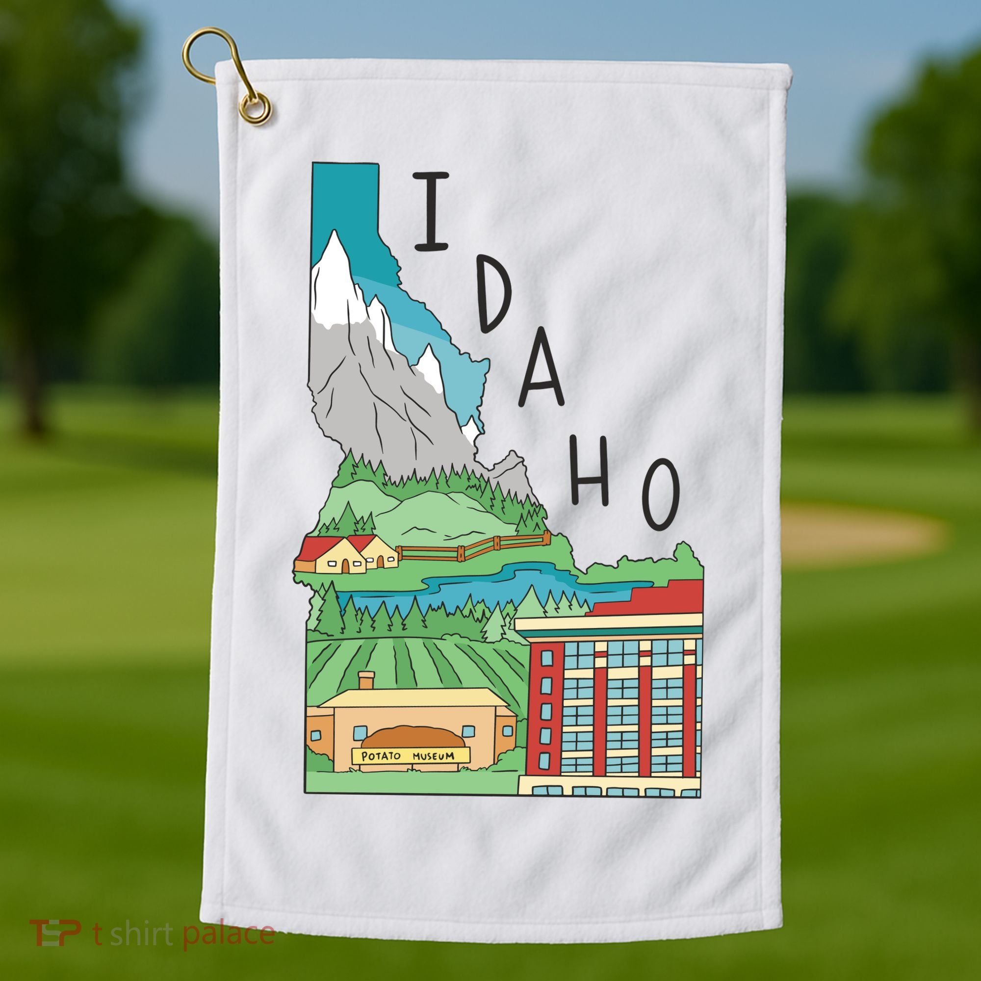 Idaho Landscape Map Golf Towel