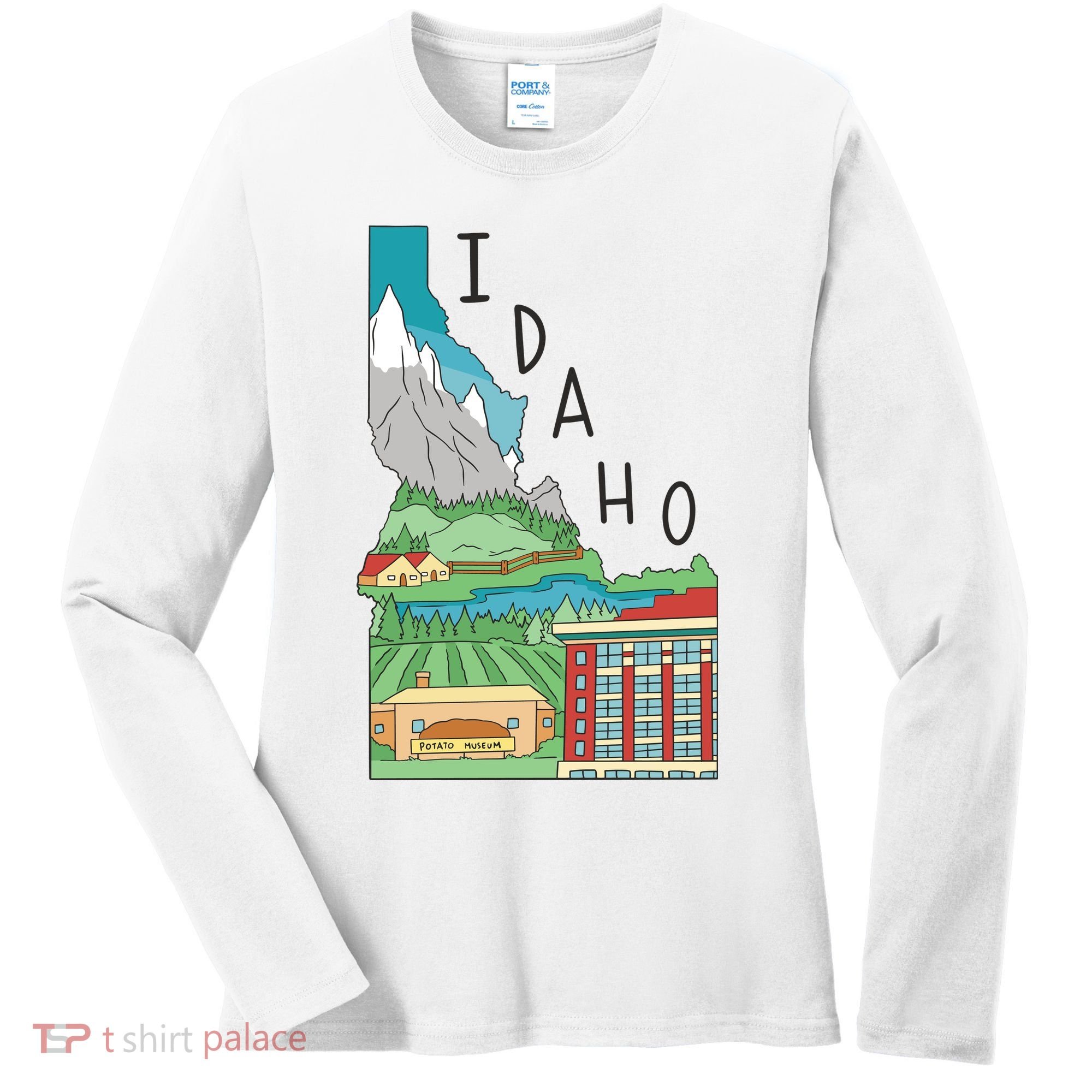 Idaho Landscape Map Women's Long Sleeve Shirt