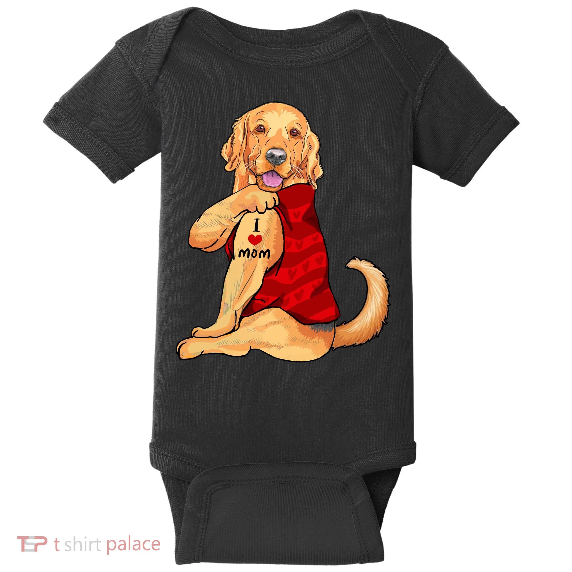 I Love Mom Funny Golden Retriever Baby Bodysuit