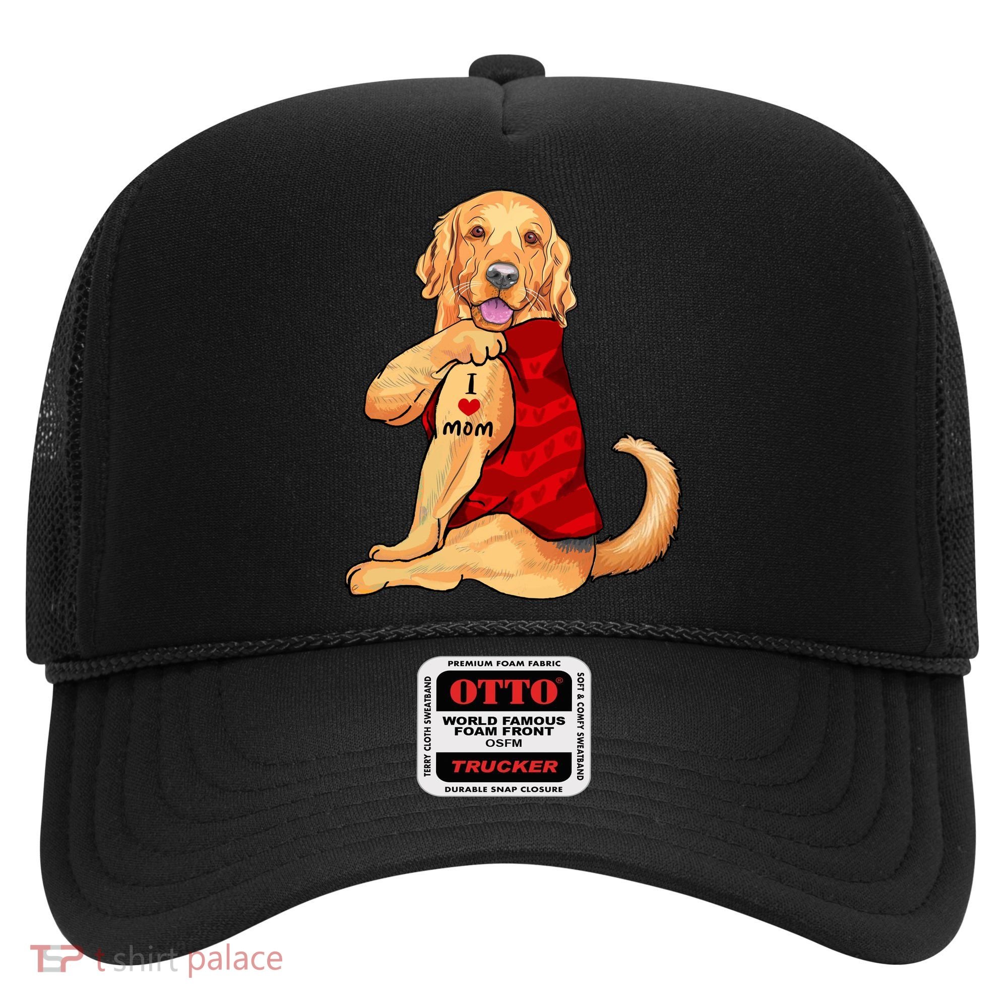 I Love Mom Funny Golden Retriever Hat