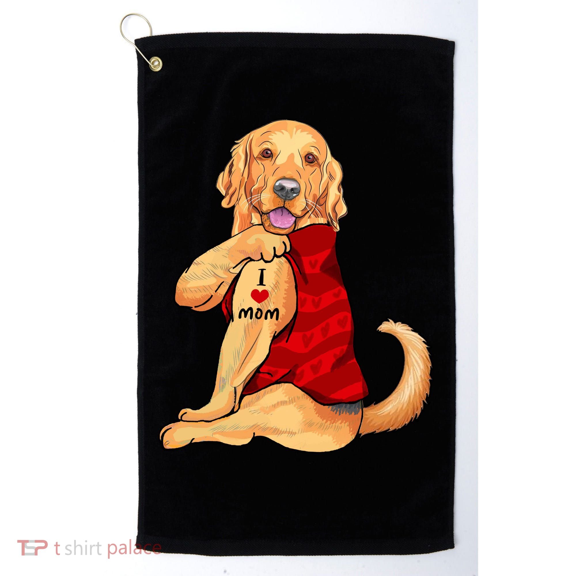 I Love Mom Funny Golden Retriever Golf Towel