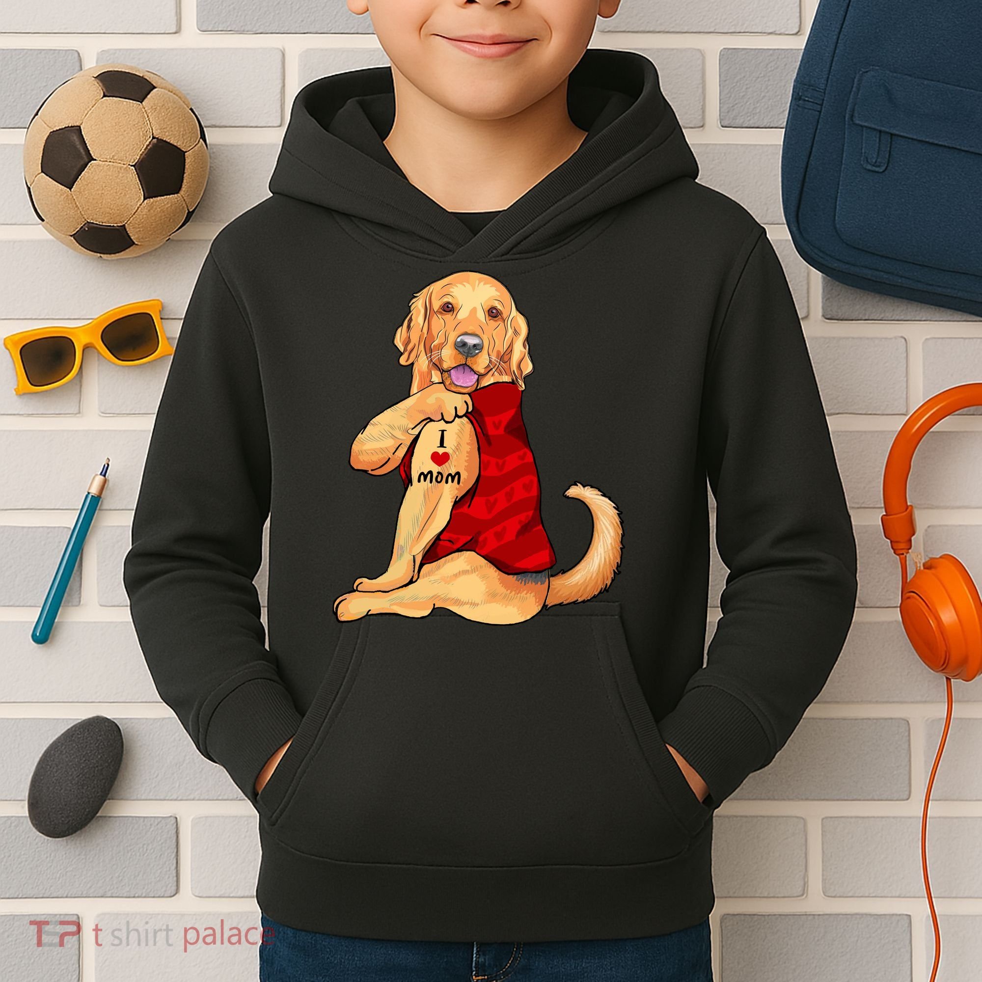 I Love Mom Funny Golden Retriever Kids Hoodie
