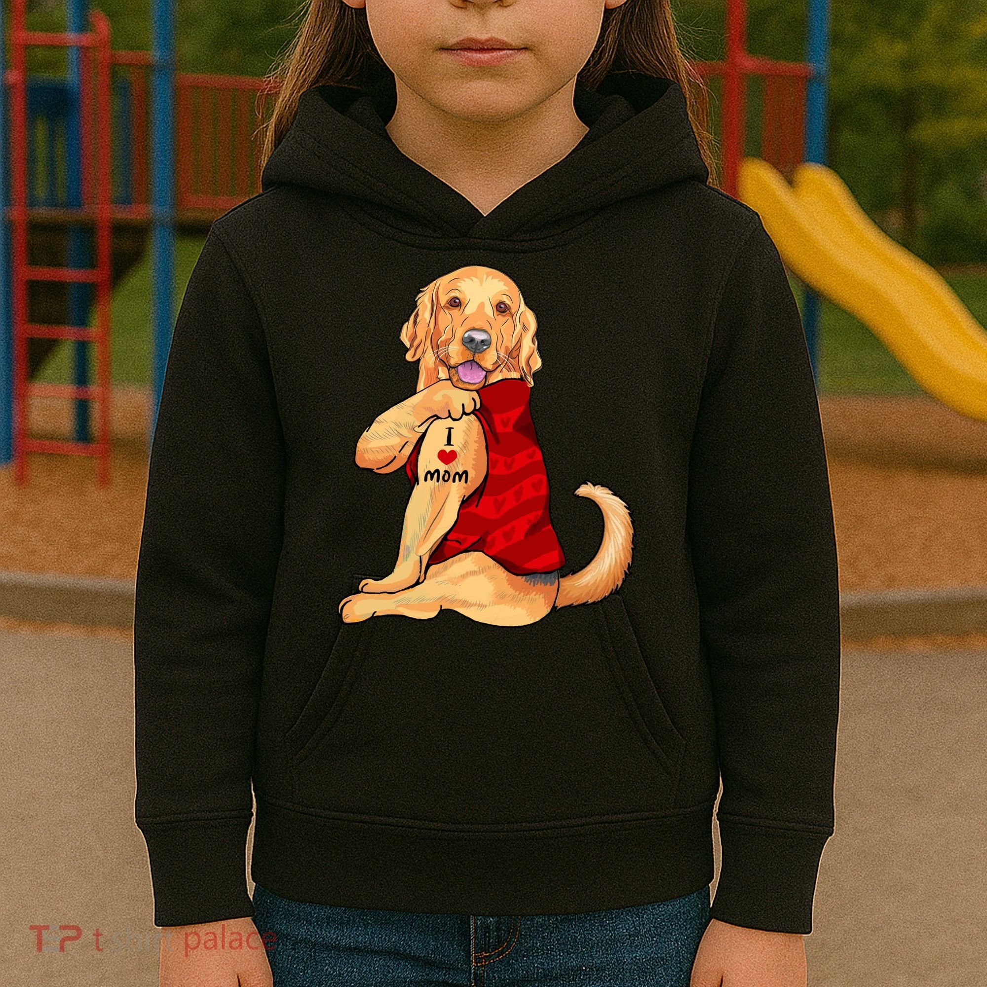 I Love Mom Funny Golden Retriever Kids Hoodie