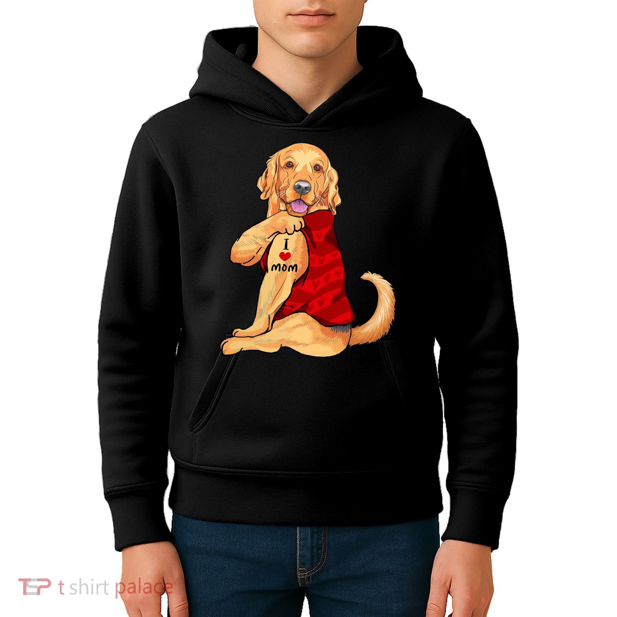 I Love Mom Funny Golden Retriever Kids Hoodie
